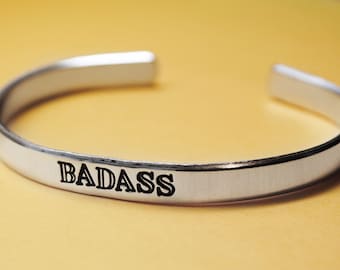 Badass . Hand Stamped Aluminum Bracelet by Juniper Road. Handmade Jewelry, Hand Stamped Cuff