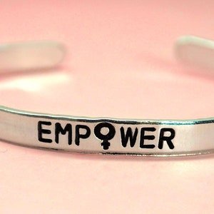 Empower . Adjustable Aluminum 1/4&quot; Cuff . Female Symbol . Feminism Bracelet