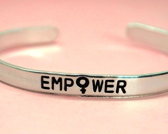 Empower . Adjustable Aluminum 1/4" Cuff . Female Symbol . Feminism Bracelet