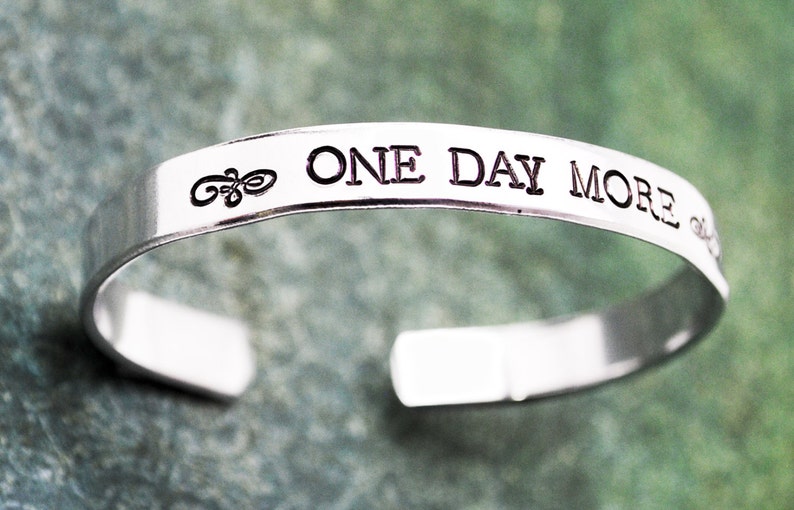 One Day More Hand Stamped Cuff Bracelet . Inspired by Les Mis. In your choice of metal . Customizable by Juniper Road image 2