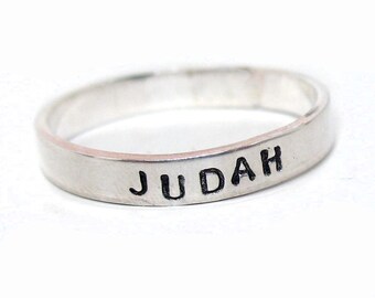 Custom Sterling Silver Name Ring . Stacking Ring, Hand Stamped, Personalized Solid Band in Genuine .925 Sterling