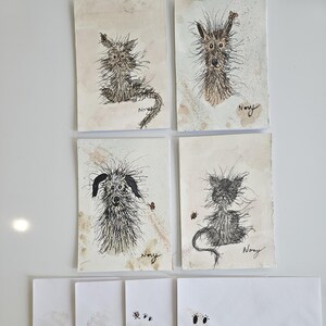 SCRUFFY MUTTS #1 (4) Paquet de cartes peintes à la main avec enveloppes