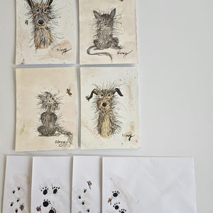 SCRUFFY MUTTS #2 Pack (4) Tarjetas pintadas a mano con sobres