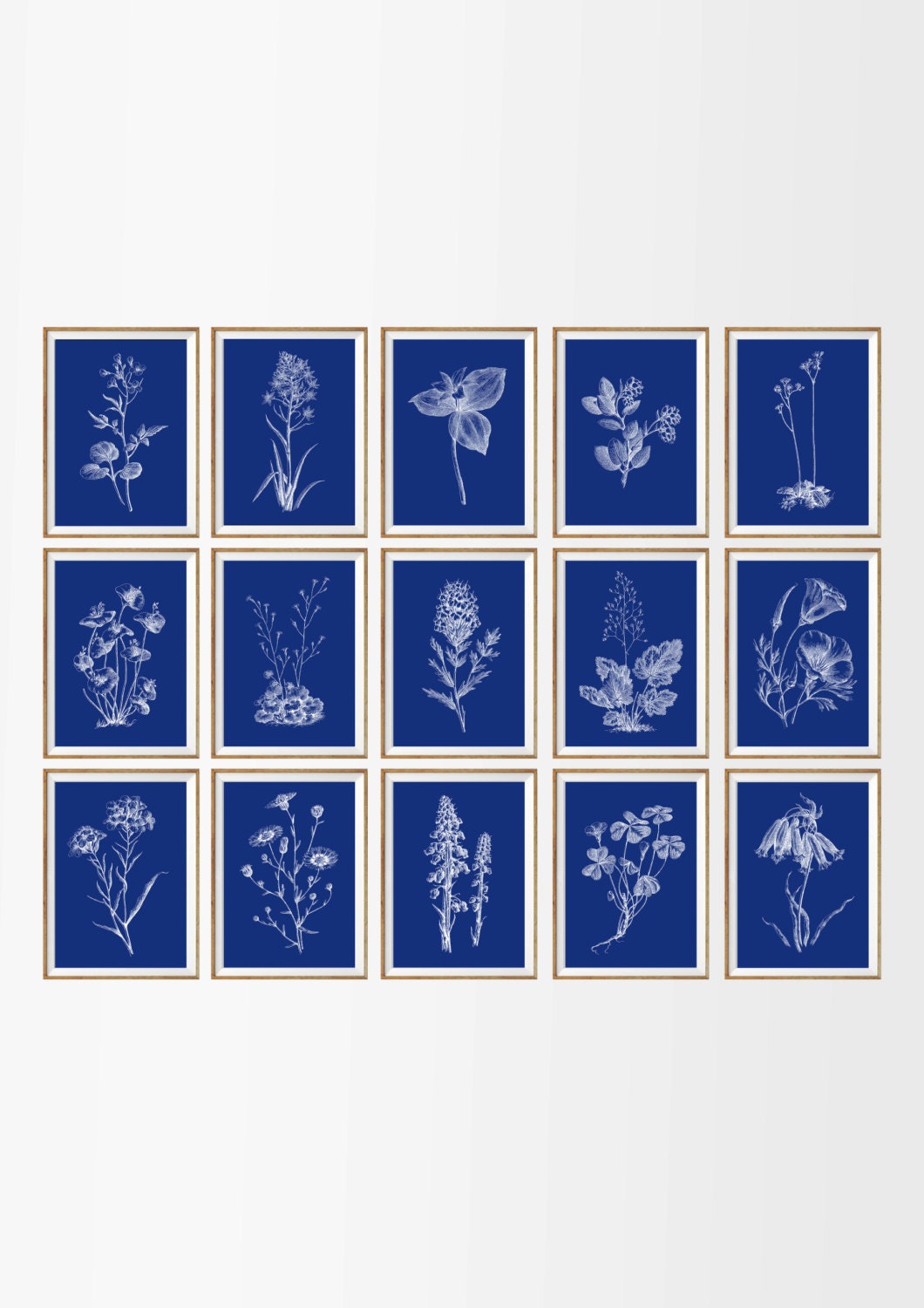Navy Botanical Art Print SET of 15. Botanical Wall Art Navy Etsy