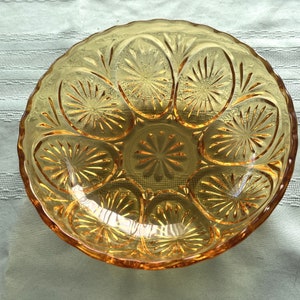 Vintage Amber or Green Glass Cameo and Stars Medallion Serving Bowl by Anchor Hocking