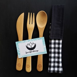 Utensil Pouch, Lunch Bag Reusable Utensil Holder, Travel Utensil Kit with add on Bamboo Utensils option by Lunar Lotus Design on Etsy