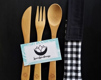 Utensil Pouch, Lunch Bag Reusable Utensil Holder, Travel Utensil Kit with add on Bamboo Utensils option by Lunar Lotus Design on Etsy