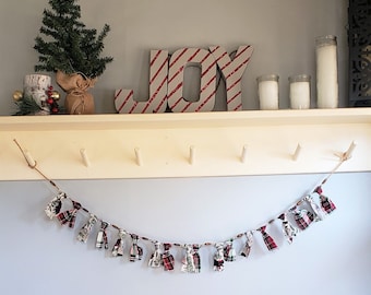 Christmas Fabric Garland - Scrap Tie Garland, Holiday Mantle Decor - Rag Tie Banner - Photo Prop, Plaid Fabrics , 3.5 Foot Length