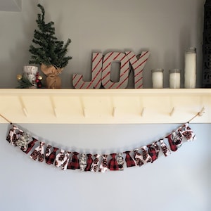 Christmas Garland - Scrap Tie Garland, Holiday Decor - Rag Tie Banner Mantle Garland - Holiday Photo Prop, Buffalo Check Fabric , 4 Feet