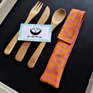 Utensil Pouch, Lunch Bag Reusable Utensil Holder, Travel Utensil Kit with add on Bamboo Utensils option by Lunar Lotus Design on Etsy