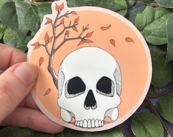 Skull Sticker // Autumn or Halloween Sticker with Skull Art