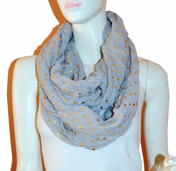 New Grey Light Weight All Season Heart Gliding Crinkle Infinity Scarf Loop Cowl