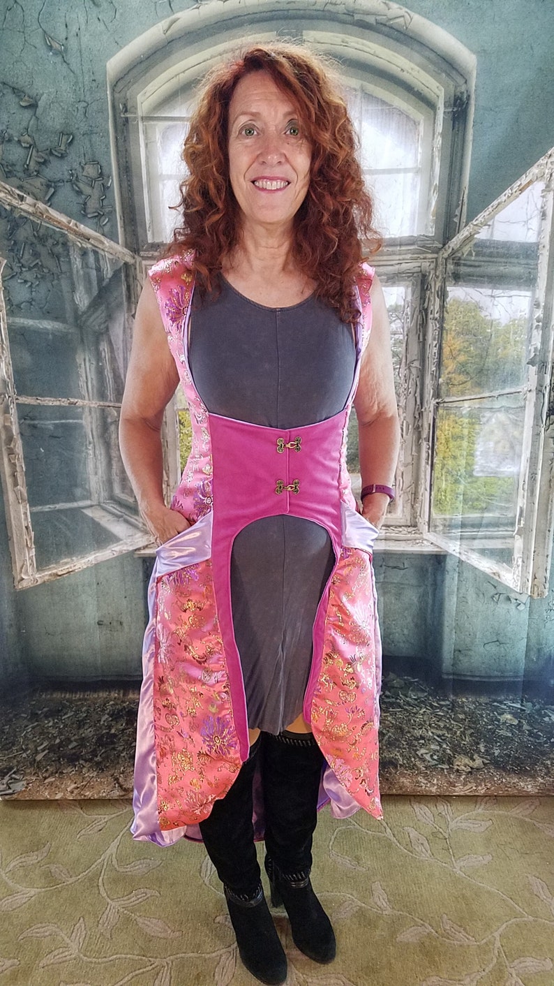 Pockets Velvet Steampunk *Asian Satin Hood Renaissance Swirl Pink Gold Brocade WhmZ Lavender One of a Kind