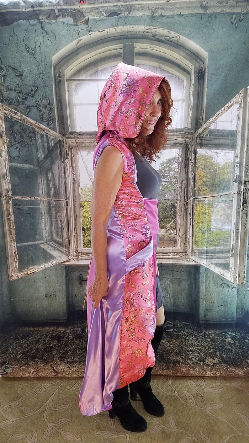 Pockets Velvet Steampunk *Asian Satin Hood Renaissance Swirl Pink Gold Brocade WhmZ Lavender One of a Kind