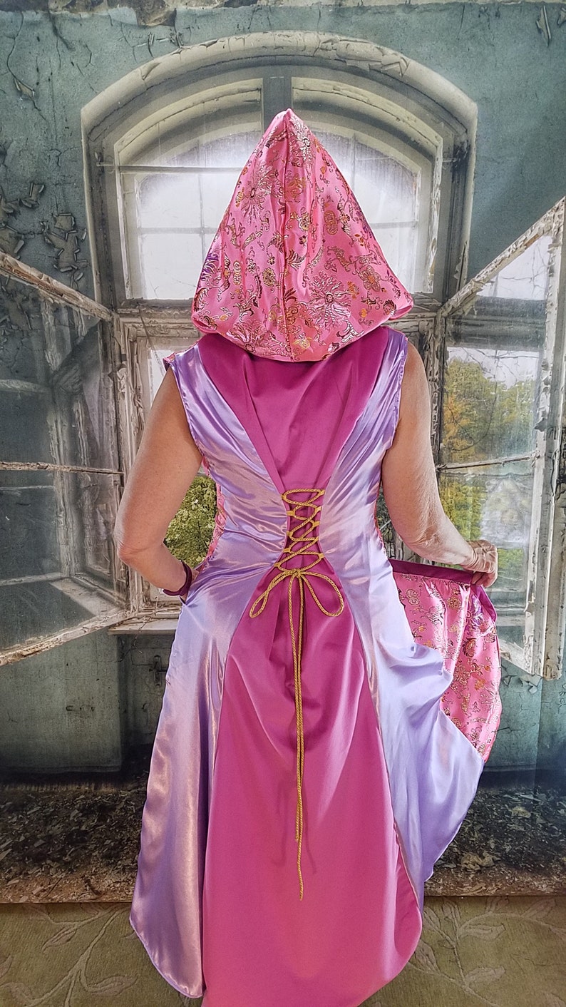 Pockets Velvet Steampunk *Asian Satin Hood Renaissance Swirl Pink Gold Brocade WhmZ Lavender One of a Kind