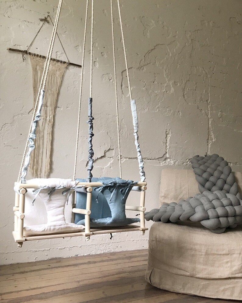 Twin Swings From Organic Linen And Wood Nature Friendly