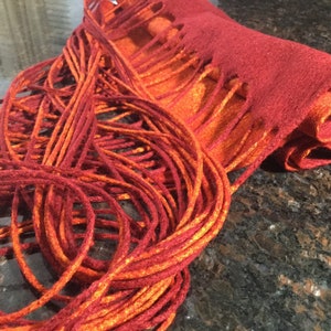 Red and orange nunofelted handmade scarf