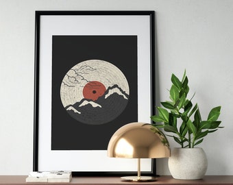 Vinyl Record with Mountain Scene // Wall Art // Printable Digital Download