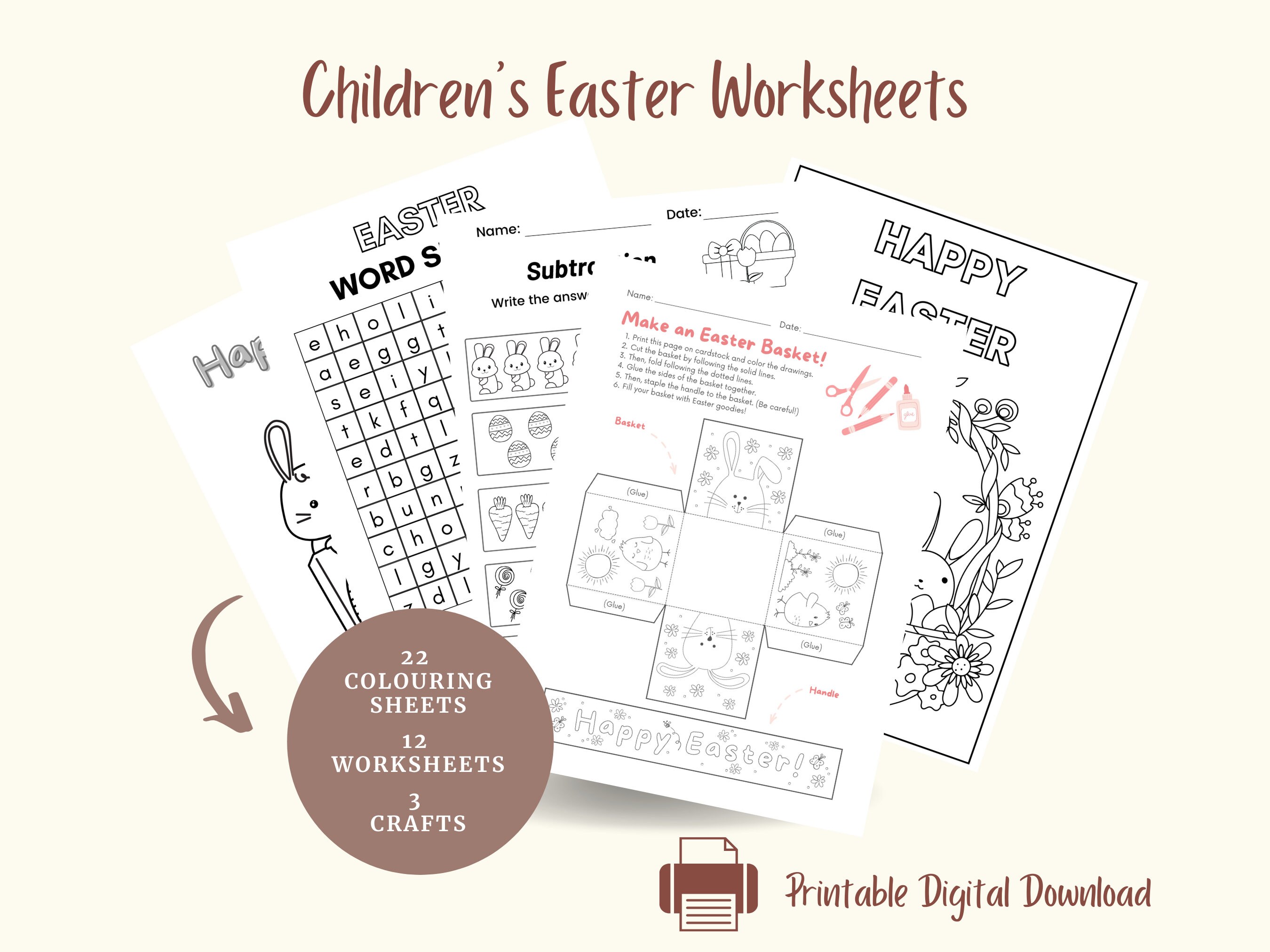 easter themed printable worksheets kindergarten preschool etsy