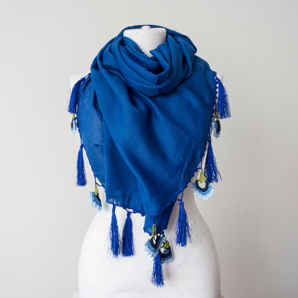 Blue Scarf Thick Scarf Cotton Scarf Fringe Boho Scarf Gypsy Fashion Accessory Women Accessory Gift