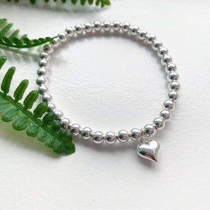 Chunky heart charm bracelet - Sterling silver beaded bracelet