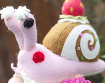 Madeline the Strawberry Swirl Snail - Handmade Wool Felt Plush