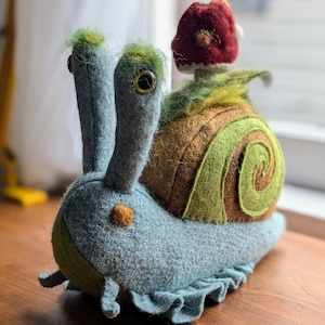Milo the Magical Forest Snail - Handmade Wool Felt Plush