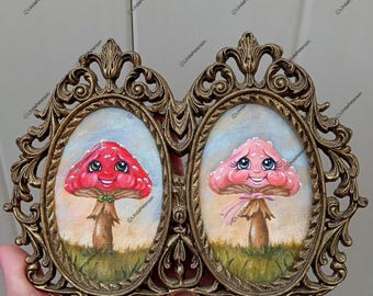 Original Acrylic Painting: "The Mushys" - Framed Miniature Art