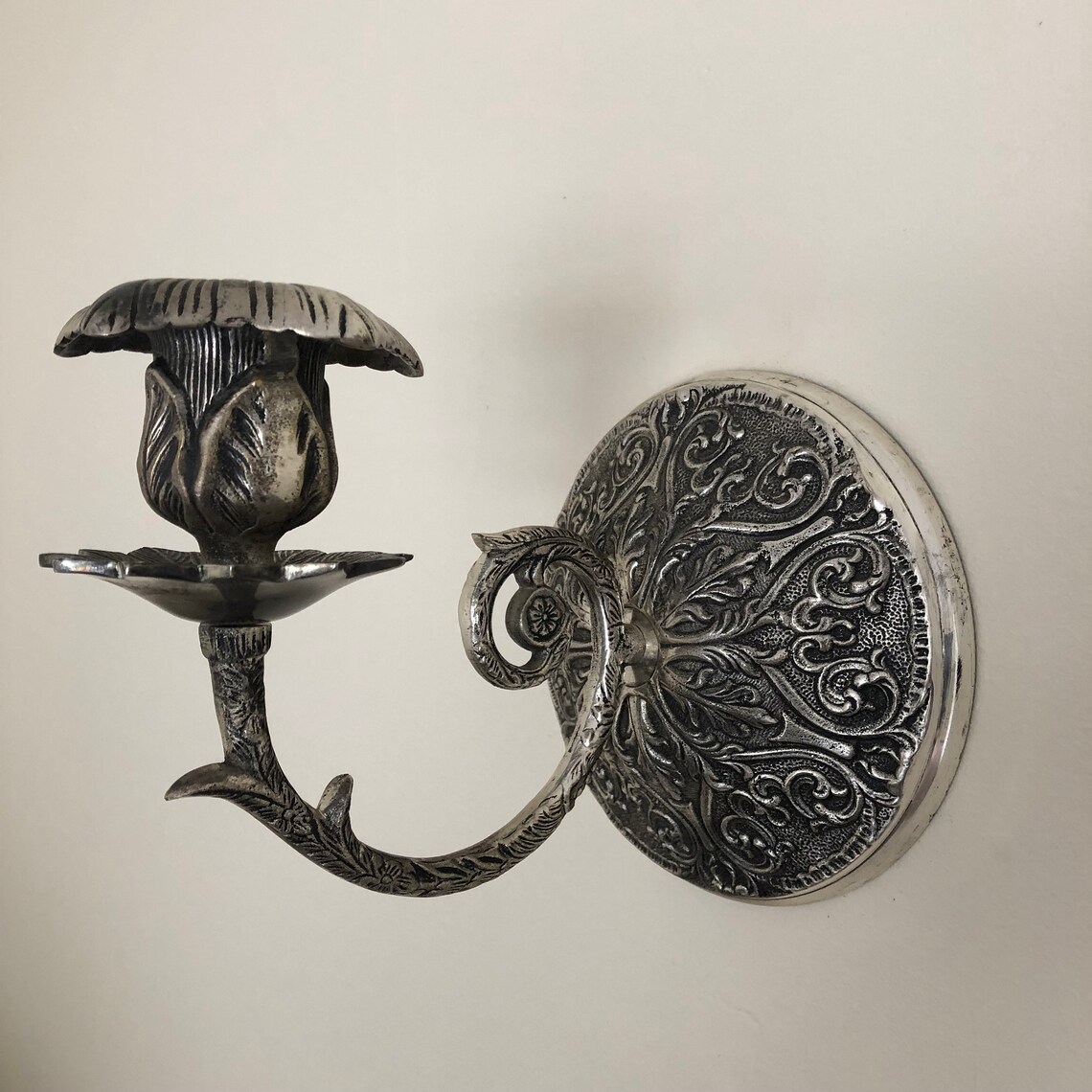 Vintage Pewter Candle Wall Sconce Etsy