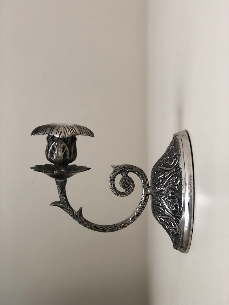 Vintage Pewter Candle Wall Sconce Etsy