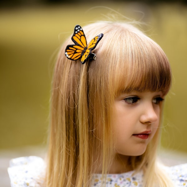 Felt butterfly hair clip or hair tie, bobble in pink orange or blue, summer barrette, little girl gift, baby headband, hairband