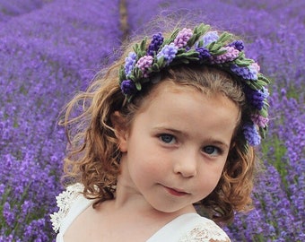 Felt Lavender Headband, Purple Hair Accessory, Lilac headband, Lavender wreath, Lavender Hair Clip, Lavender Headpiece, Flower Headband