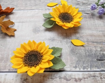 Felt Sunflower Hair Clip Set, Floral Hair Clips, sunflower hair piece, toddler hair clips, Piggy Hair Clips, pigtail set