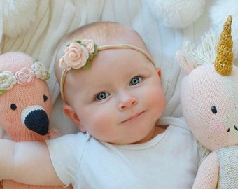 Baby Headband Rose Headband White Wool Felt Trio Rose Bouquet Headband Rose Beige