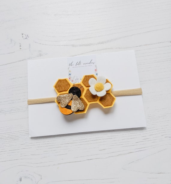 Honey Bee Headband, Honeycomb Hair Clip, Felt Flower Hair  display picture 1