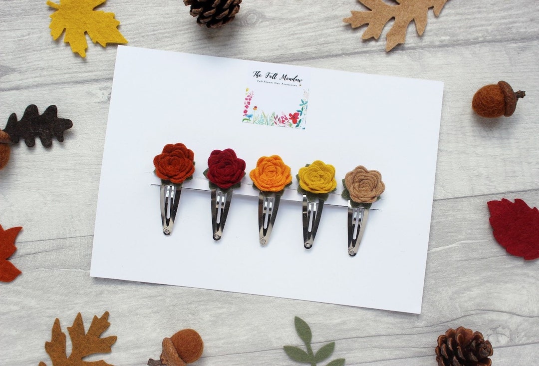 Autumn Snap Clip Set, Wool Felt Rose Clips, Toddler Clips - Fall Baby ...