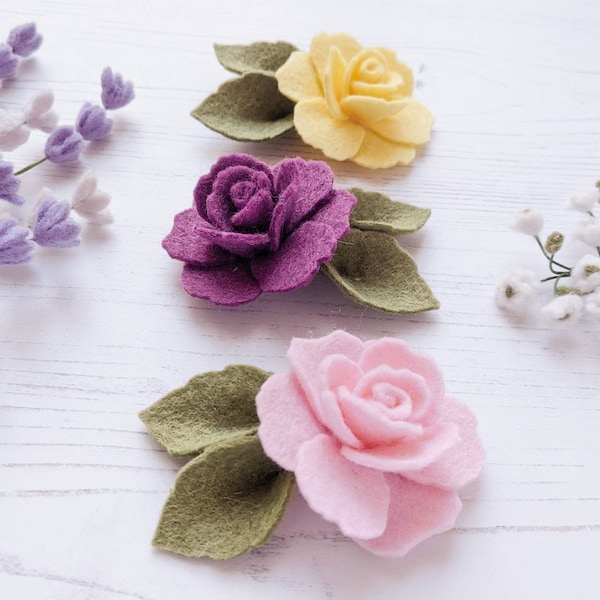 Pink Rose Hair Clip, Felt Rose Hair Pin, Floral Hair Clip, toddler hair barrette, Felt Flower Hair Piece, Bridesmaid Clip