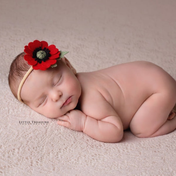 Poppy Headband, Poppies Hair Band, Red Floral Headband, Baby Poppy Accessory, Toddler Stretchy Headband, Felt Flower Headband