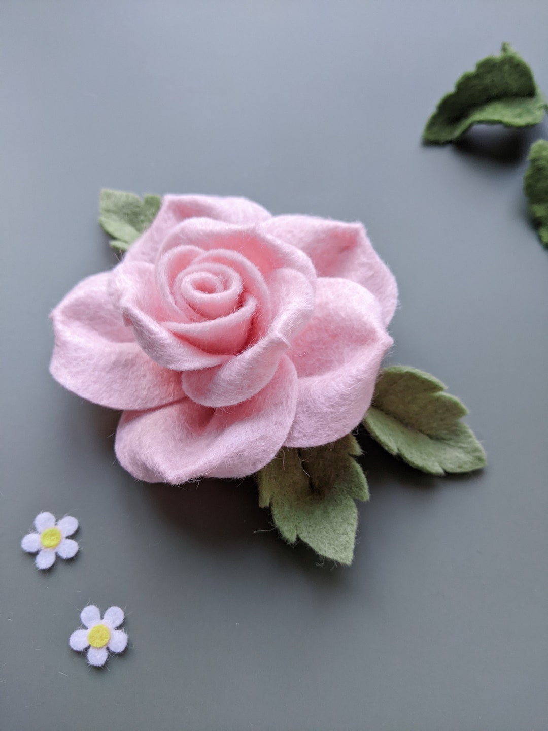 Pink - Flower - Handmade Felt Work Tik-Tak Hair Clips (Set of 2)
