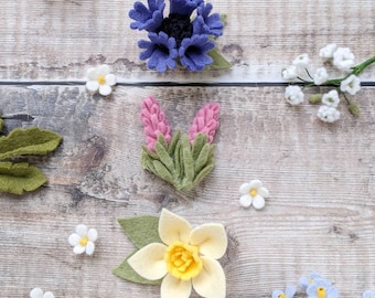 Spring Flower Hair Clip Set, felt flower hair barrette, daffodil hair pin, little girl gift set, Easter hair pin
