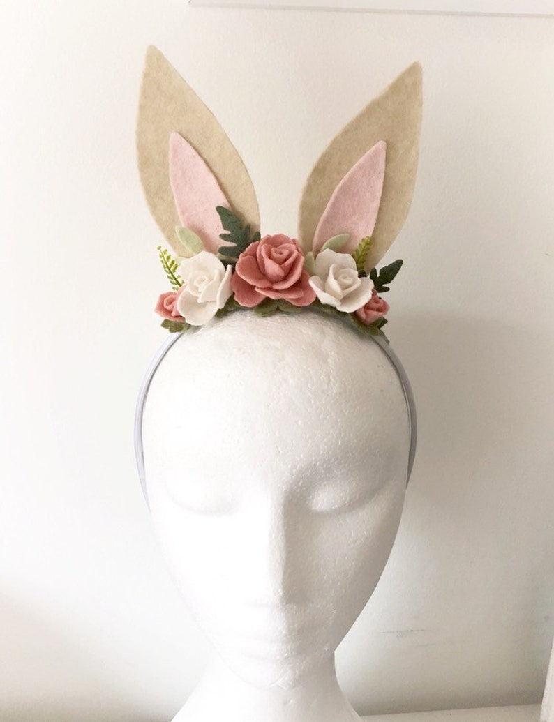 Bunny Ears Headband Rabbit Ears felt flowers Spring image 0