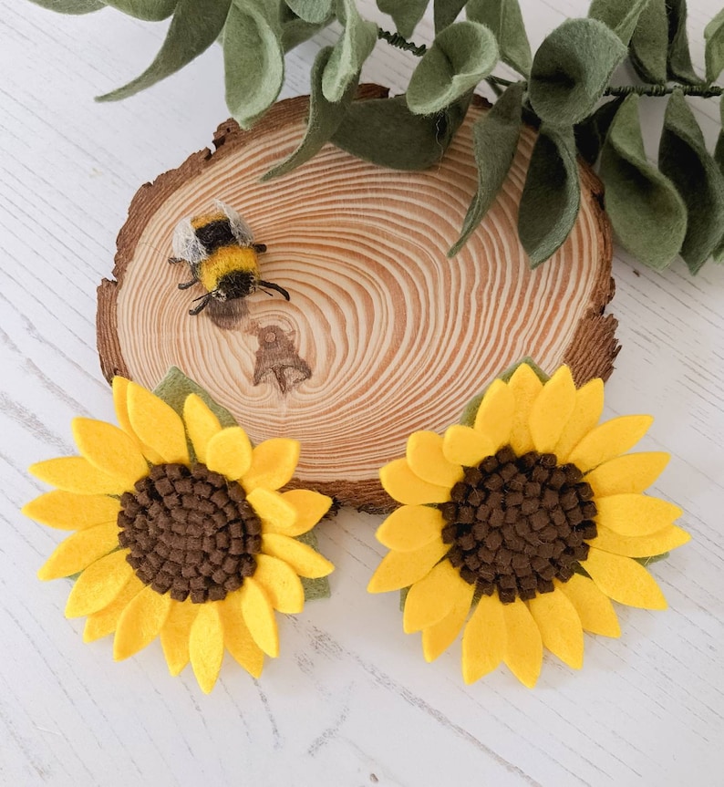 Felt Sunflower Hair Clip Set Floral Hair Tie sunflower hair Etsy