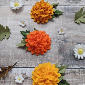Felt Flower Hair Clip, Orange Marigold hair barrette, Autumn Floral hair pin, little girl gift, Whimsical Hair Piece, Bridesmaid Headband