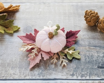 Autumn hair clip, pink pumpkin headband, pink fall accessory, fall hair band, felt flower clip, halloween hair pin