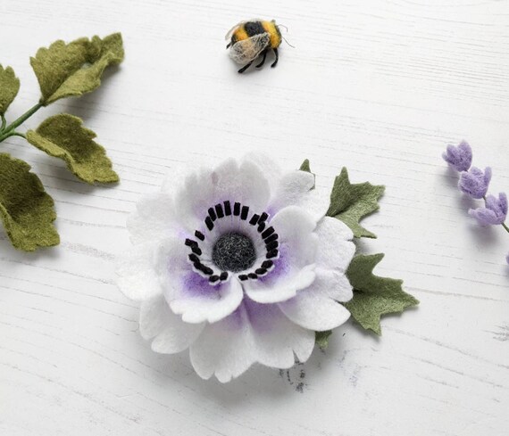 White Felt Flower Hair Clip, Purple Flower Crown, Floral  display picture 1