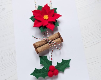 Christmas hair Clip set, Christmas Toddler Clips, Christmas novelty Hair Clips, Felt Flower, Mistletoe Headpiece, Holly Barrette, Poinsettia