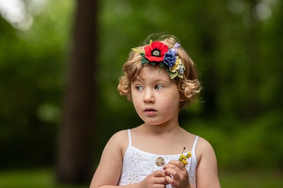 Wildflower Crown, Felt Flower Crown, Floral Hair Clip, Spring Headband, Floral Headband, Poppy, Flower Halo, Wedding Wreath, Wildflower Halo