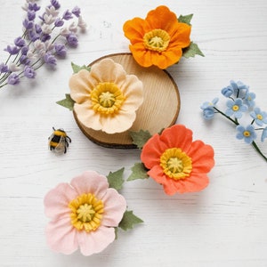 Pince à cheveux coquelicot rose, épingle à cheveux pavot en feutre, accessoire pour cheveux coquelicots orange, barrette à ressort