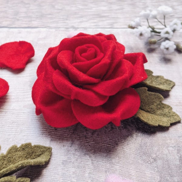 Red Rose Hair Clip, Felt Rose Hair Piece, Floral Hair Clip, Wedding clip, Felt Flower Head piece, Valentine's Day
