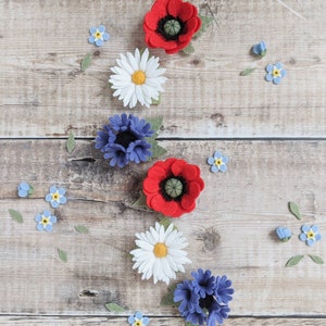 Wildflower Hair Clip Set, felt flower hair barrette, poppy hair pin, little girl gift set, daisy hair band